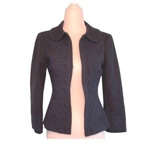 Nanette Lepore Lace Embroidered Tweed Blazer Navy Blue Embellishment Fitted‎ 0